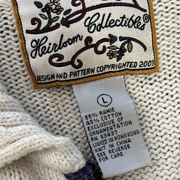 Heirloom Collectibles VTG Fair Isle Cardigan Sweater L Collar Zip Up Blue White - Picture 3 of 8